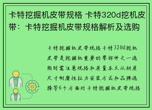 卡特挖掘机皮带规格 卡特320d挖机皮带：卡特挖掘机皮带规格解析及选购指南