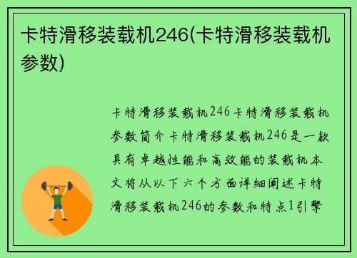 卡特滑移装载机246(卡特滑移装载机参数)